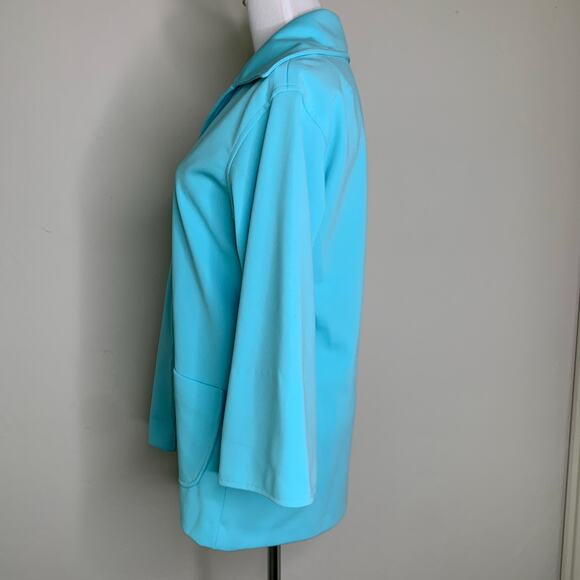 Koko Knits Vintage 70s Aqua Polyester Blazer Zip Closure Sz Medium - Picture 3 of 8